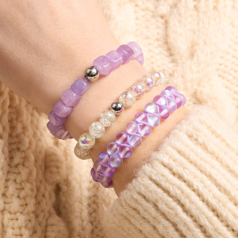 Purple Quartz | Silver | Gemstone Pebble Macrame Bracelet