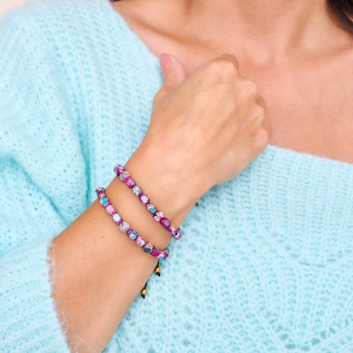Purple Sea Stone | Gold | Gemstone Pebble Macrame Bracelet