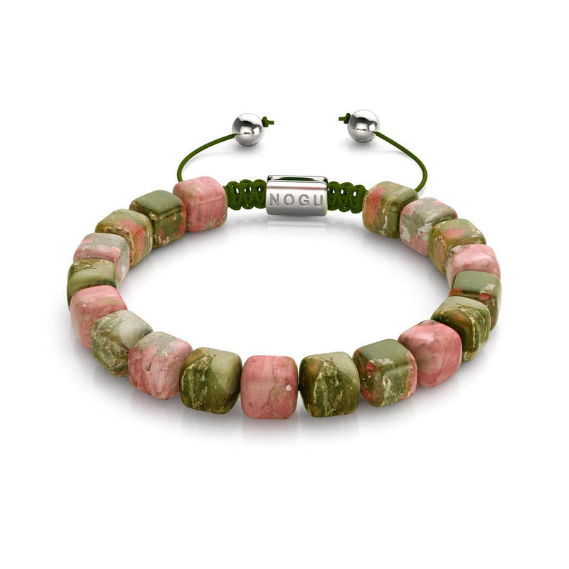Unakite Jasper | Silver | Gemstone Pebble Macrame Bracelet