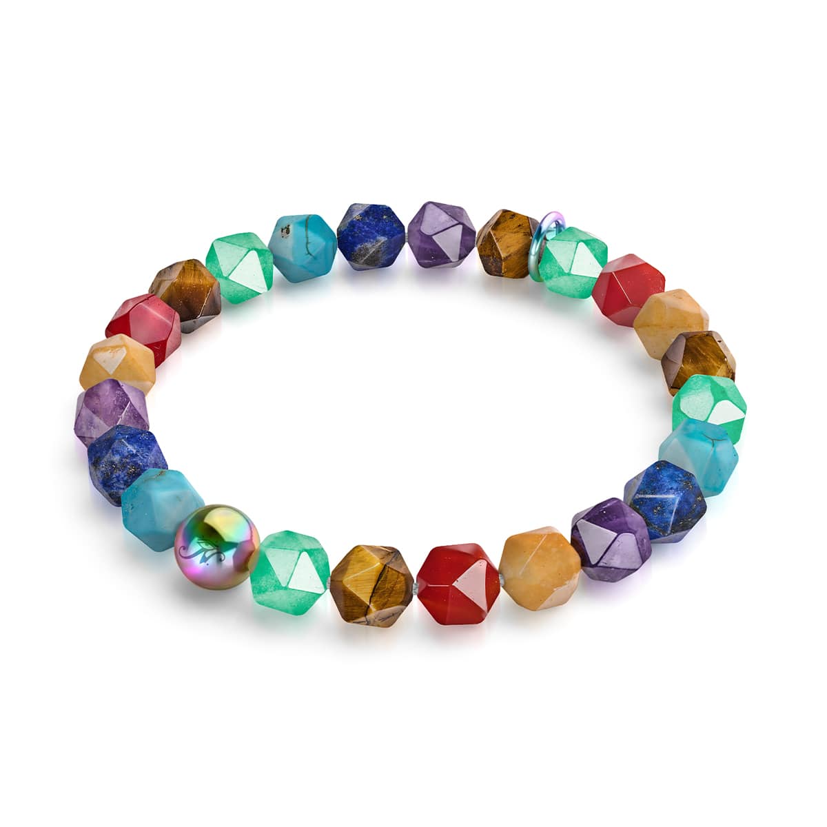 Rainbow Chakra | 7 Gemstone Geom Bracelet | Unicorn Silver