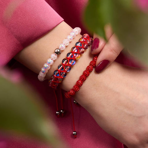 Marshmallow Chrome Glitter Glass x Red String Bracelet