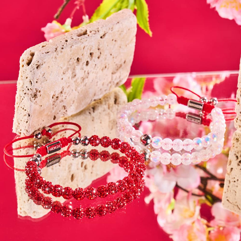 Marshmallow Chrome Glitter Glass x Red String Bracelet