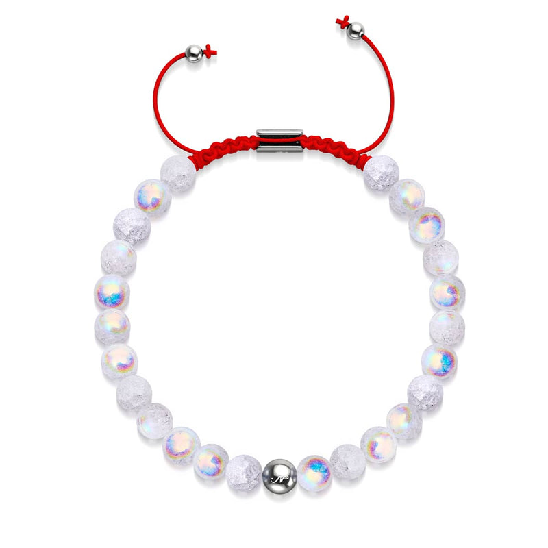 Marshmallow Chrome Glitter Glass x Red String Bracelet