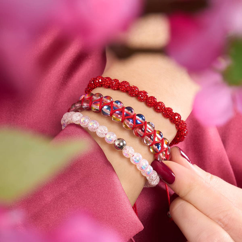 Marshmallow Chrome Glitter Glass x Red String Bracelet
