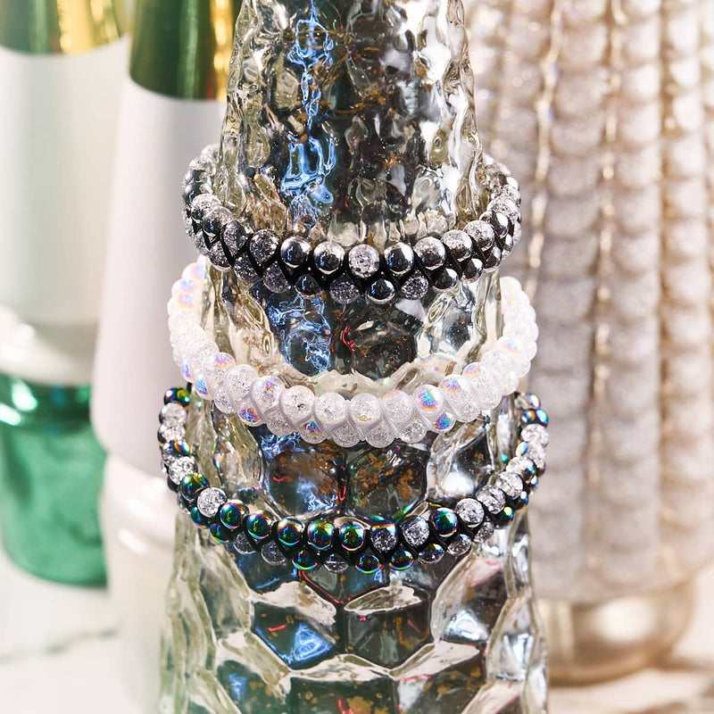 Silver Chrome x White | Glitter Glass Double Bracelet