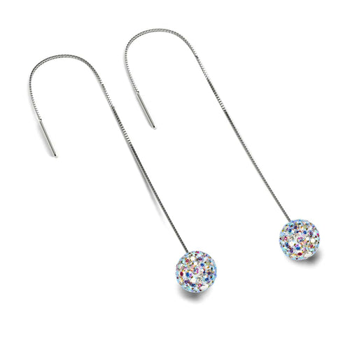 Confetti Crystal | .925 Sterling Silver | Chain Drop Threader Kikiballa Earrings