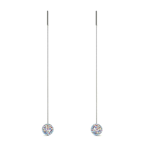Confetti Crystal | .925 Sterling Silver | Chain Drop Threader Kikiballa Earrings