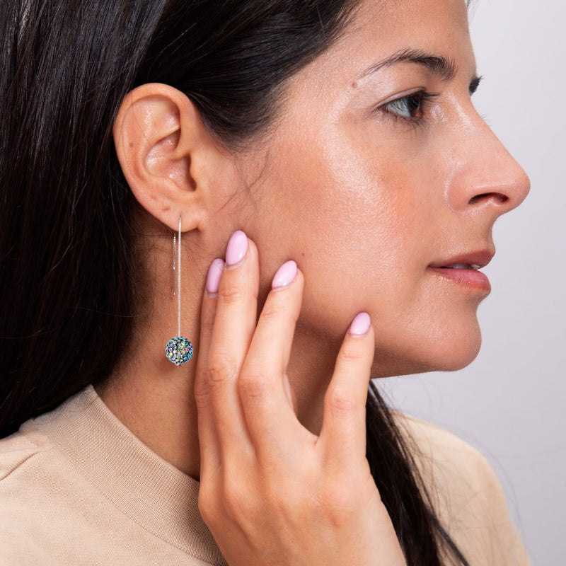 Midnight Confetti Crystal | .925 Sterling Silver | Chain Drop Threader Kikiballa Earrings