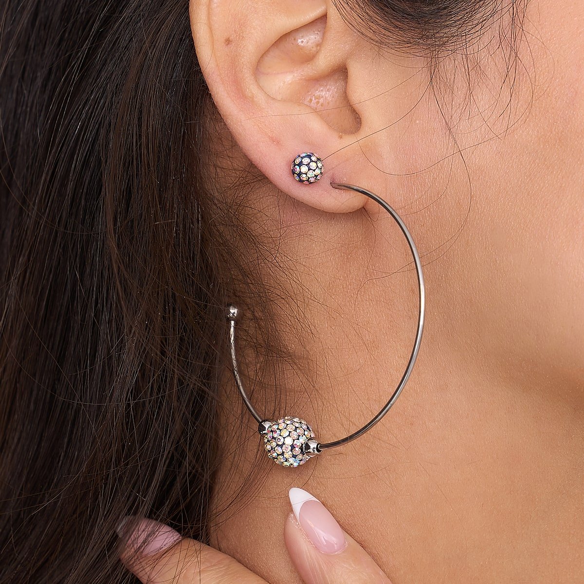 Midnight Confetti Crystal | Silver | Kikiballa Hoop Earrings