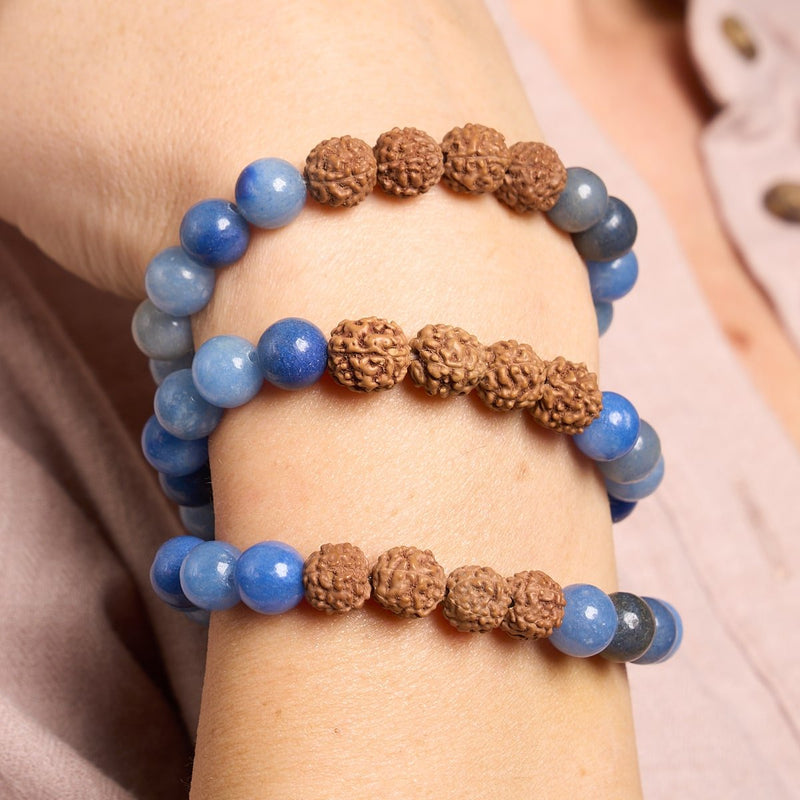Elemental Energy | Blue Aventurine x Rudraksha | Mala Bracelet