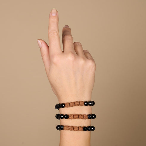 Feng Shui | Black Line Agate x Rudraksha | Mala Bracelet
