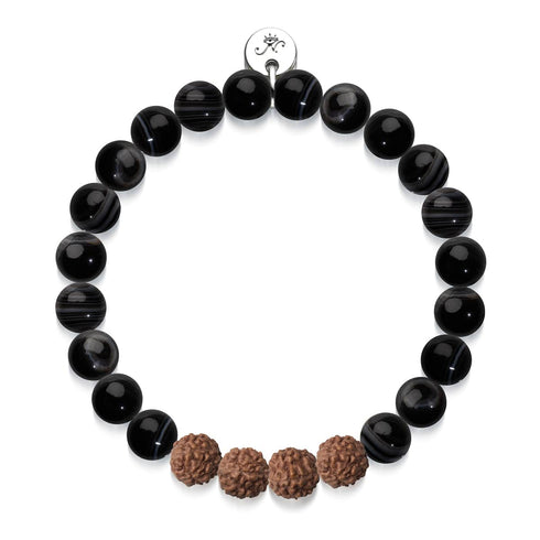 Feng Shui | Black Line Agate x Rudraksha | Mala Bracelet