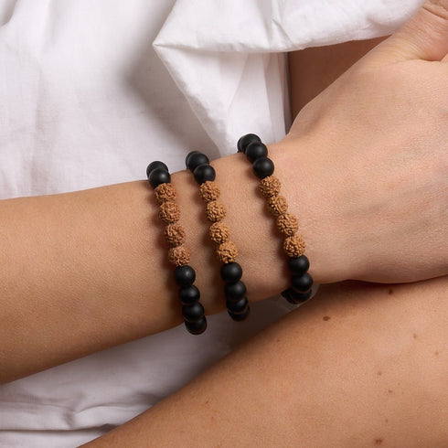 Guru | Matte Black Agate x Rudraksha | Mala Bracelet