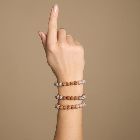 Higher Self | White Line Brown Agate x Rudraksha | Mala Bracelet