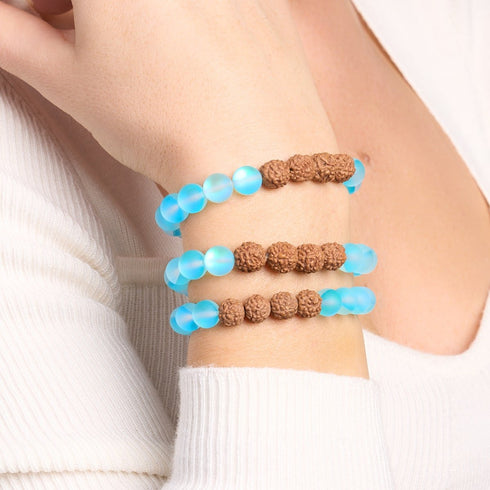 Karmic Glow | Mermaid Glass x Rudraksha |  Mala Bracelet