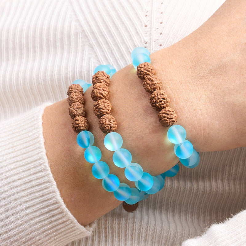 Karmic Glow | Mermaid Glass x Rudraksha | Mala Bracelet