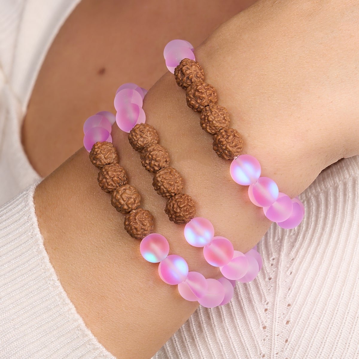 Tantric Glow | Mermaid Glass x Rudraksha | Mala Bracelet