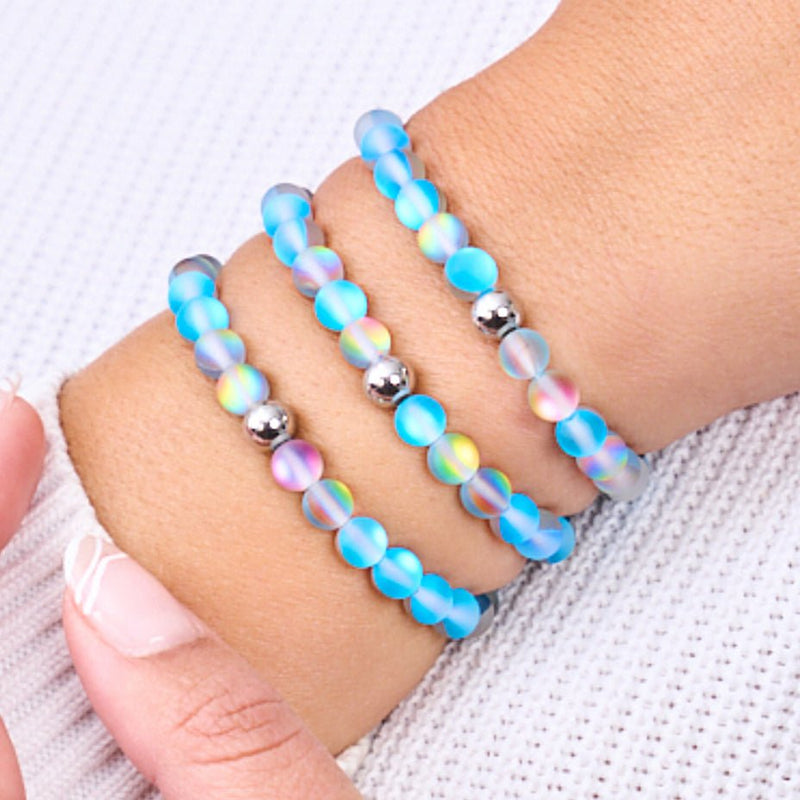 Blue Lemonade | Silver | Mermaid Glass Bead Bracelet