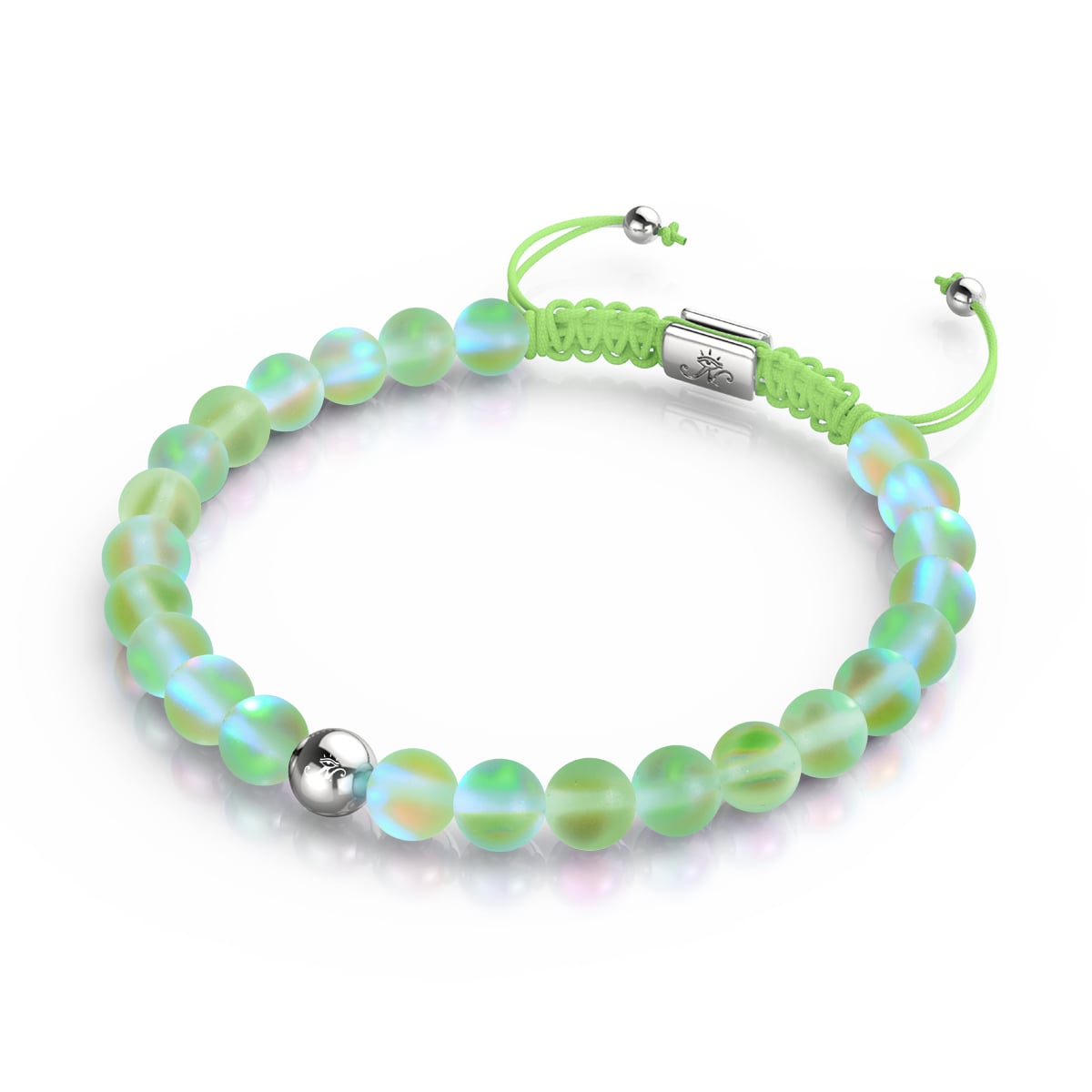 Emerald | Silver | Mermaid Glass Macrame Bead Bracelet