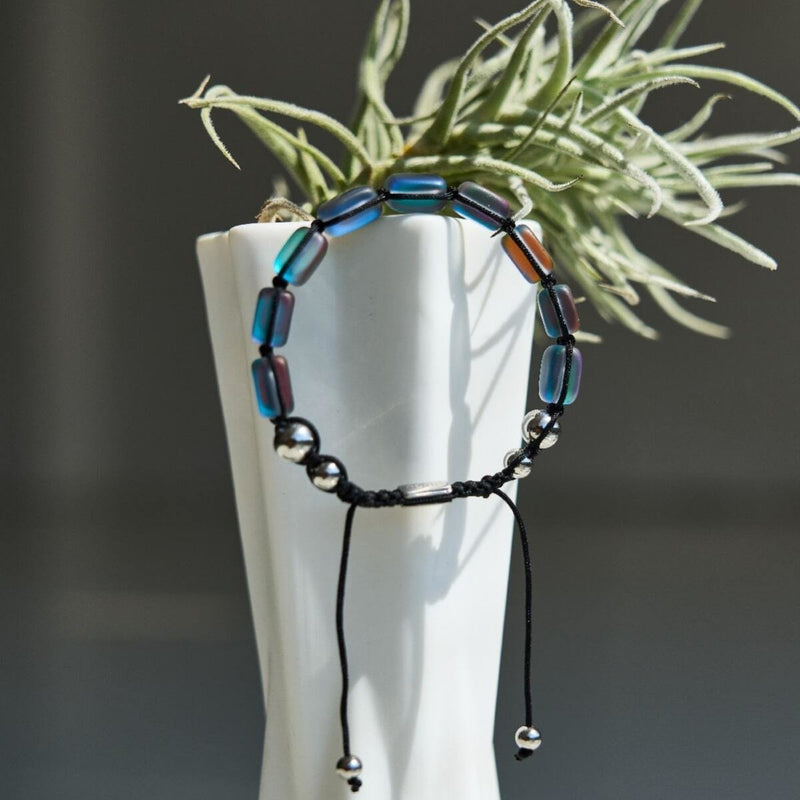 Grey | Silver | Mermaid Glass Pebble Macrame Bracelet