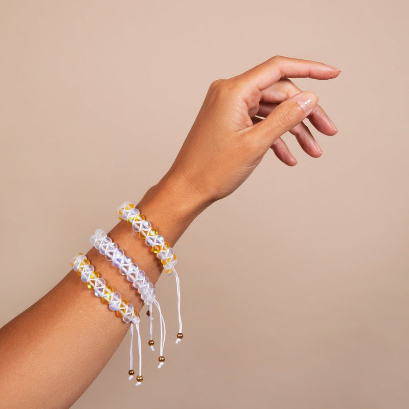 Honeysuckle and White | Gold | Double Mermaid Glass Bracelet