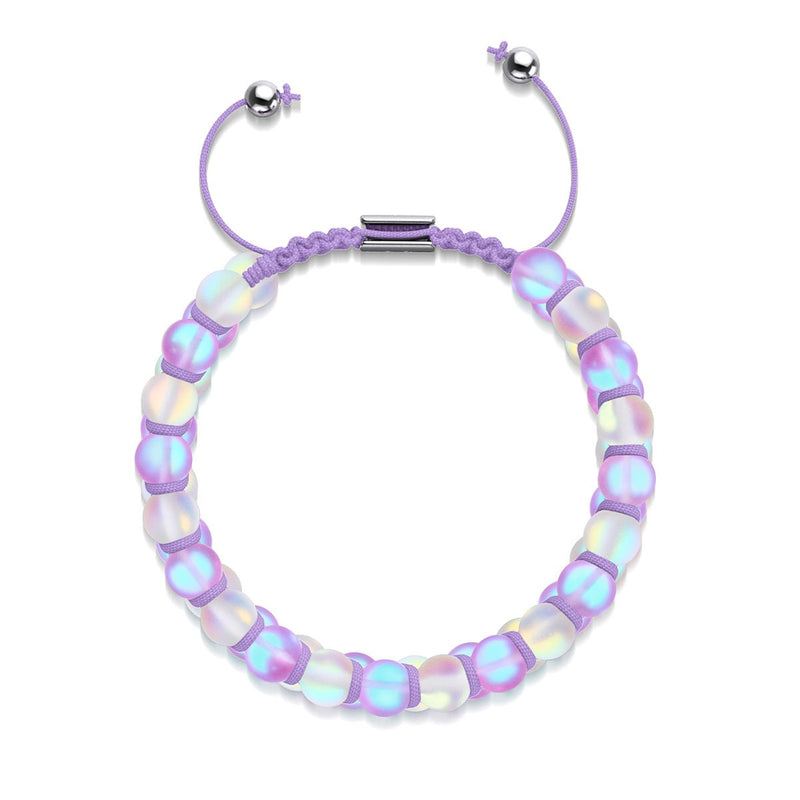 Lavender and White | Silver | Double Mermaid Glass Bracelet