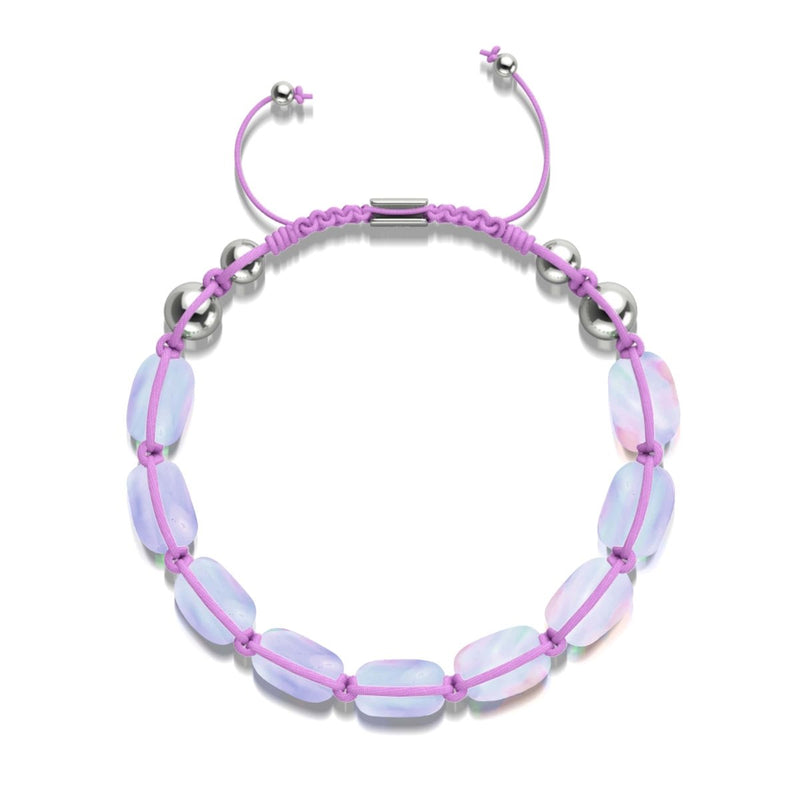 Lavender | Silver | Mermaid Glass Pebble Macrame Bracelet