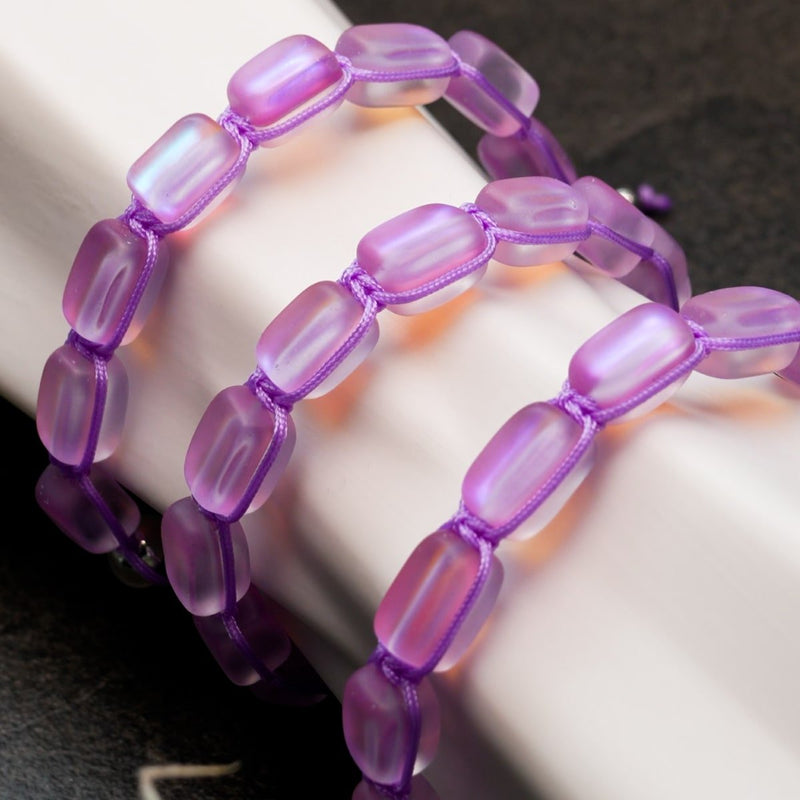 Lavender | Silver | Mermaid Glass Pebble Macrame Bracelet