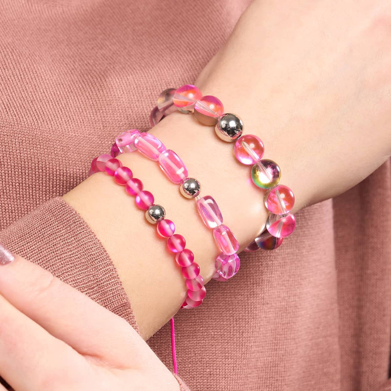 Magenta | Silver | Mermaid Glass Macrame Bead Bracelet