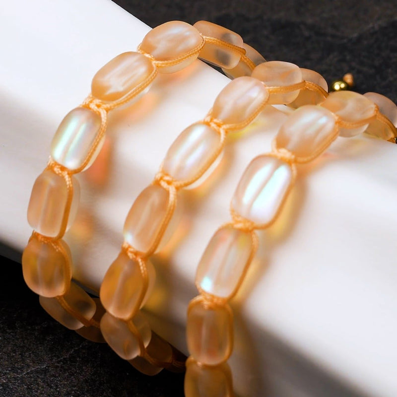 Peach | Gold | Mermaid Glass Pebble Macrame Bracelet