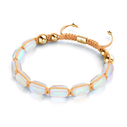 Peach | Gold | Mermaid Glass Pebble Macrame Bracelet