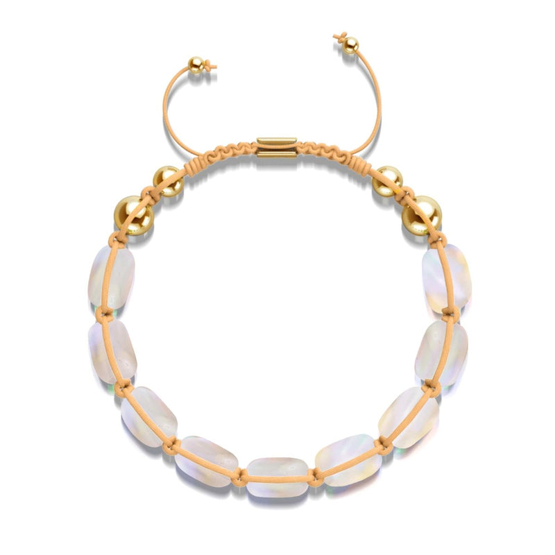 Peach | Gold | Mermaid Glass Pebble Macrame Bracelet