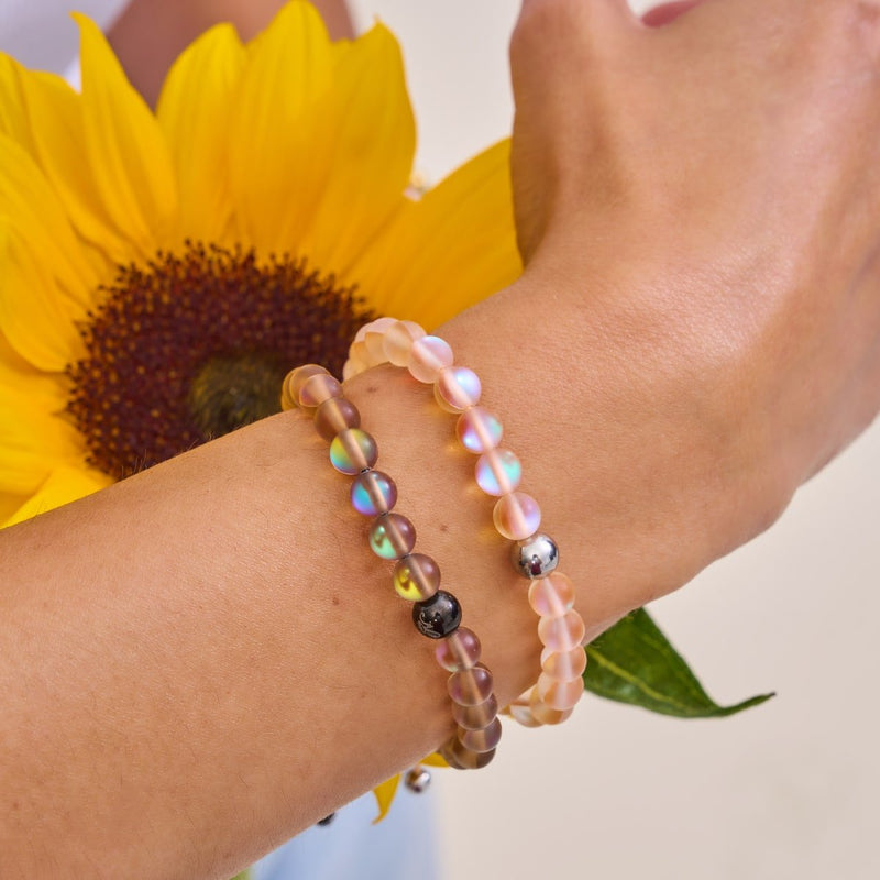 Peach | Silver | Mermaid Glass Macrame Bead Bracelet