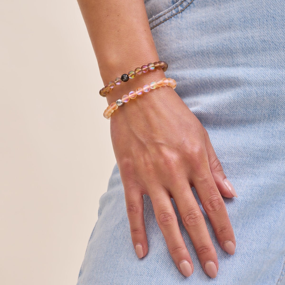 Peach | Silver | Mermaid Glass Macrame Bead Bracelet
