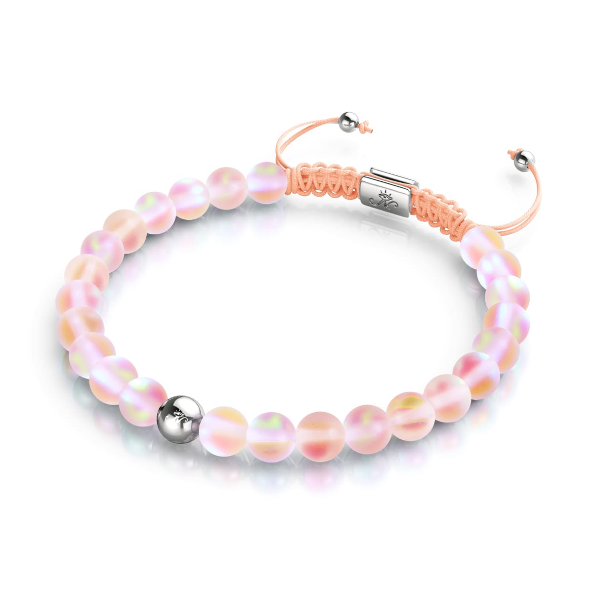 Peach | Silver | Mermaid Glass Macrame Bead Bracelet