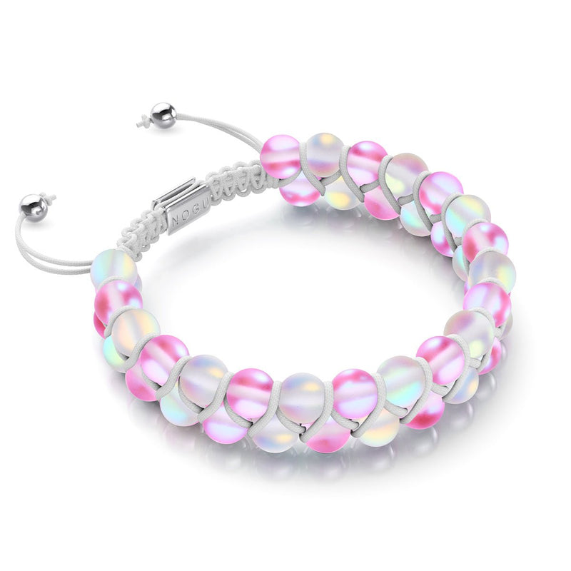 Pink and White | Silver | Double Mermaid Glass Bracelet