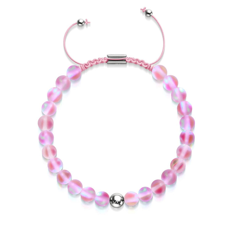 Pink | Silver | Mermaid Glass Macrame Bead Bracelet