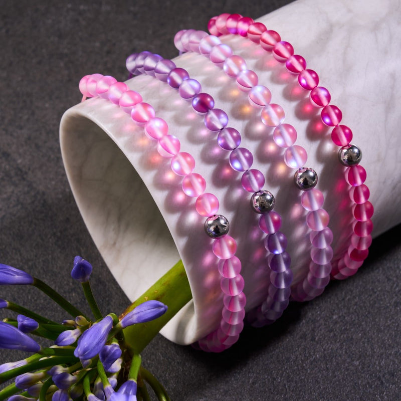 Pink | Silver | Mermaid Glass Macrame Bead Bracelet