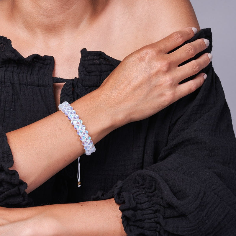 Rainbow White | Gold | Double Mermaid Glass Bracelet