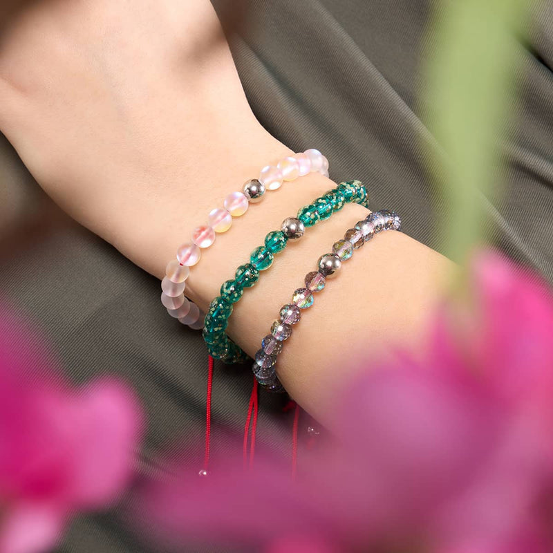 Rainbow White Mermaid Glass x Red String Bracelet