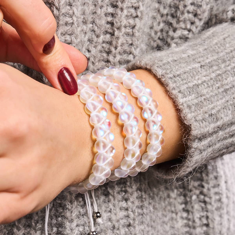 Rainbow White | Silver | Double Mermaid Glass Bracelet