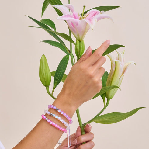 Rainbow White | Silver | Mermaid Glass Macrame Bead Bracelet