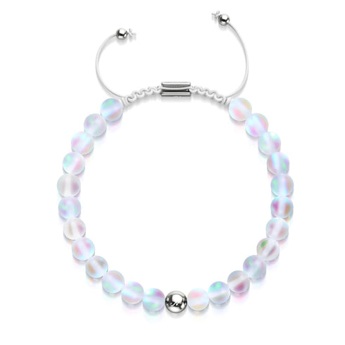 Rainbow White | Silver | Mermaid Glass Macrame Bead Bracelet