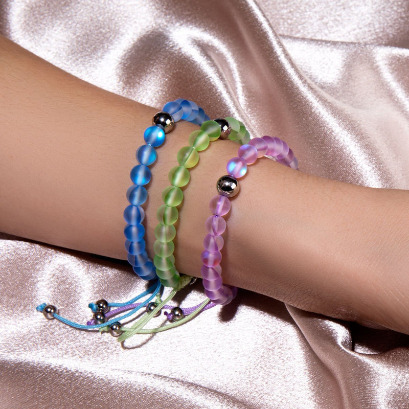 Sapphire | Silver | Mermaid Glass Macrame Bead Bracelet