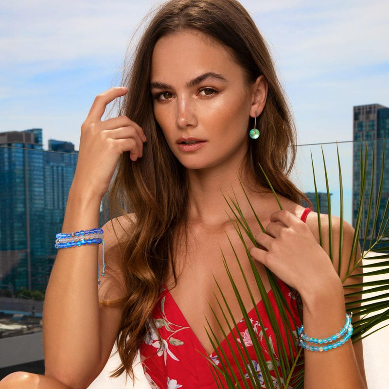 Sapphire | Silver | Mermaid Glass Macrame Bead Bracelet