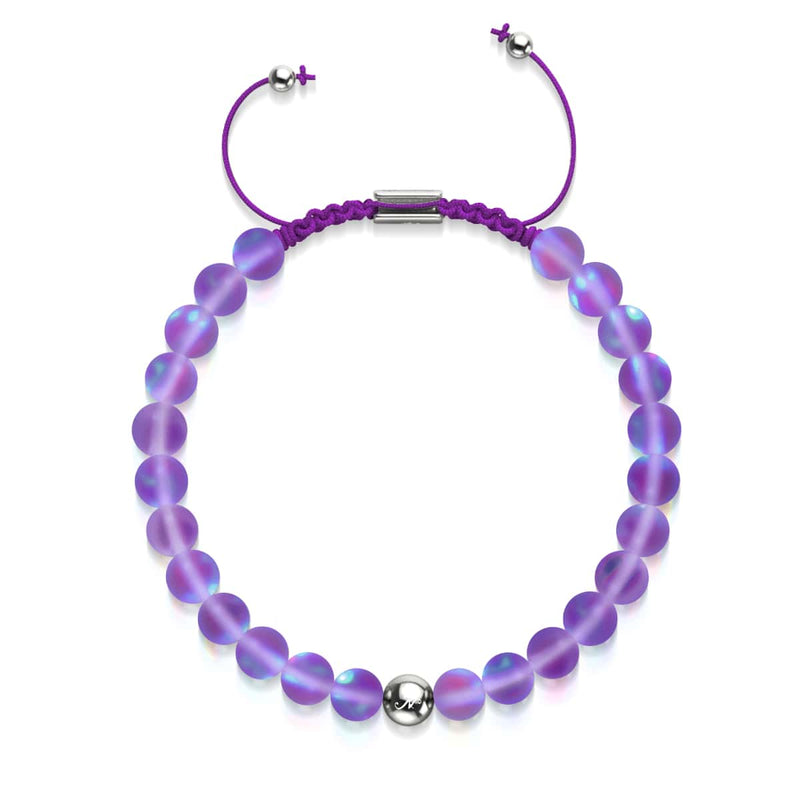 Violet | Silver | Mermaid Glass Macrame Bead Bracelet