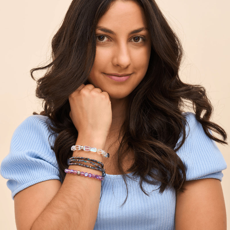 Violet | Silver | Mermaid Glass Macrame Bead Bracelet