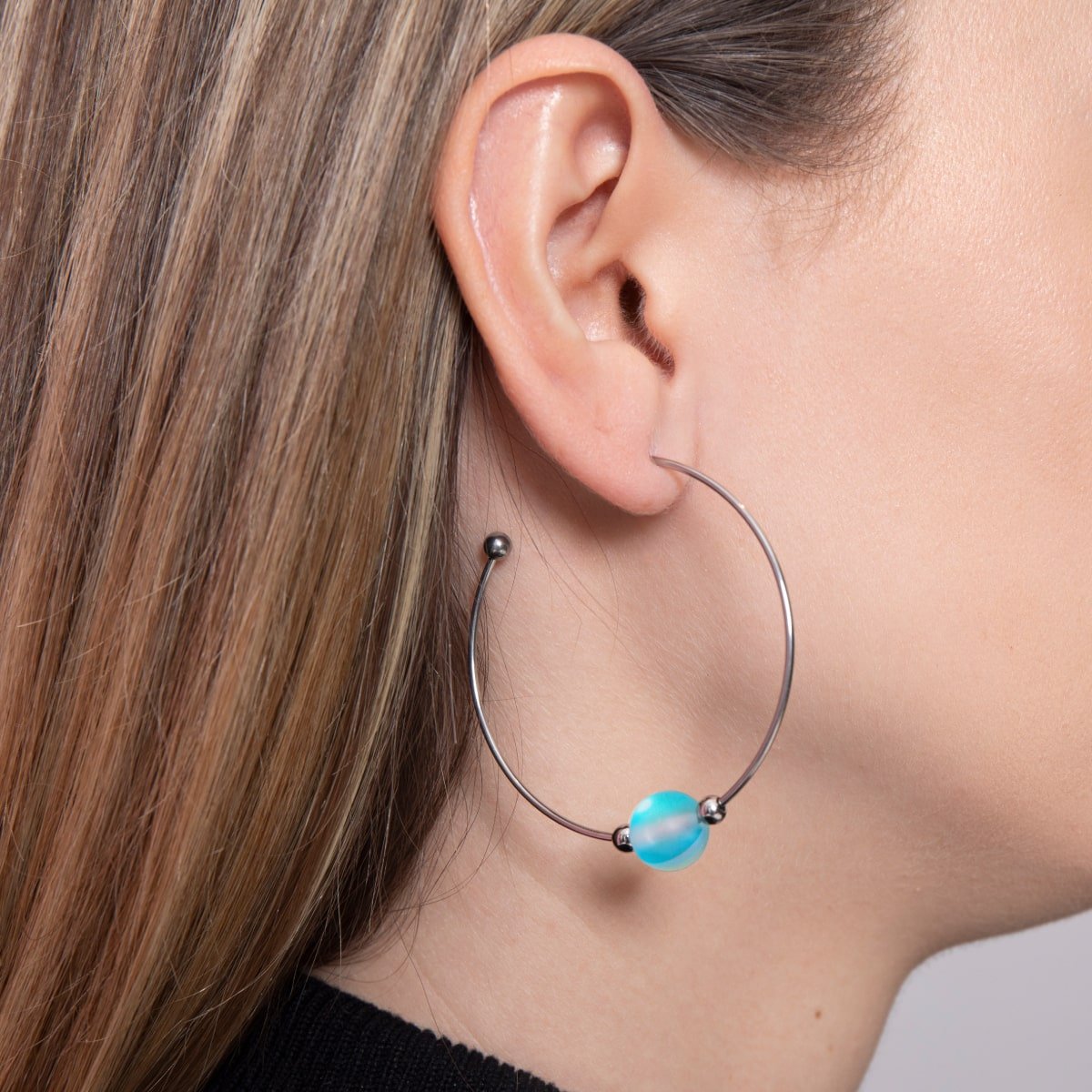 Aquamarine | Silver | Mermaid Glass Hoop Earrings