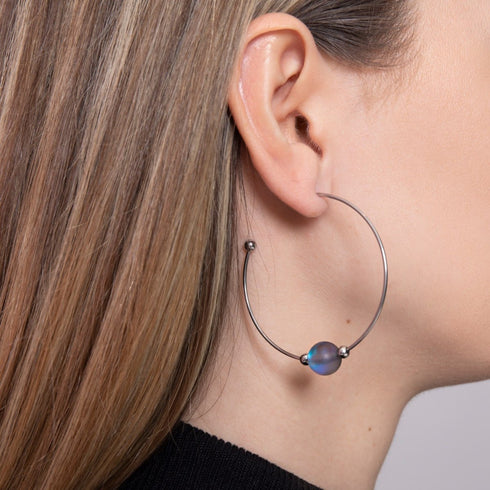 Grey | Silver | Mermaid Glass Hoop Earrings