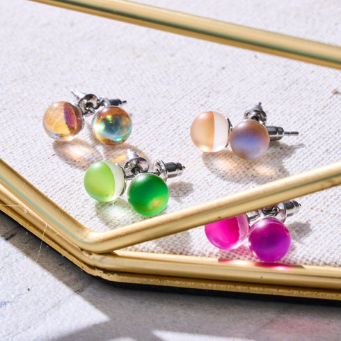 Peach | .925 Sterling Silver | Mermaid Glass Mini Stud Earrings